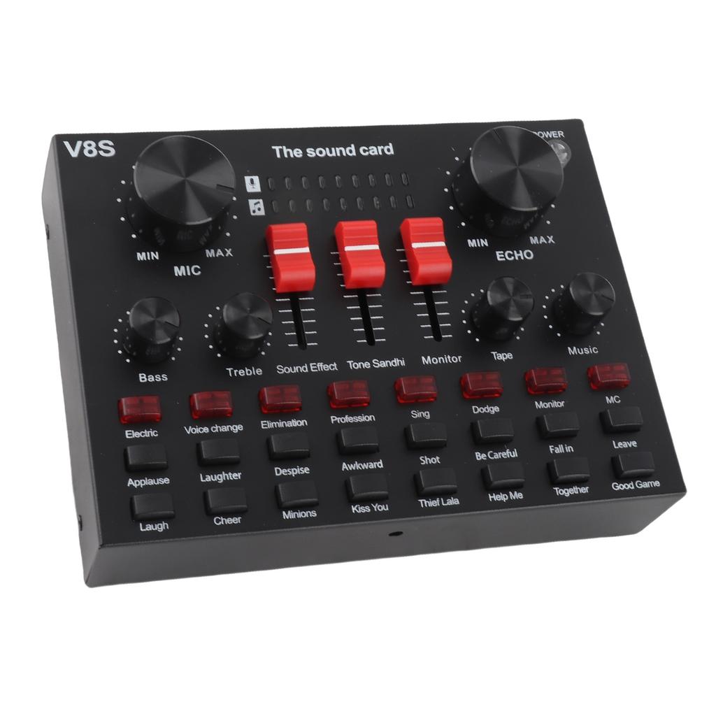 Live Sound Card 8 Modes Voice Changer Sound Mixer Board with 16 Sound Effects for Karaoke Live Streaming