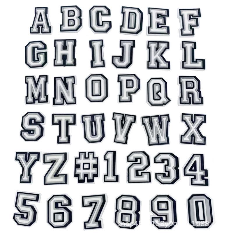 Zhibixing Soft Rubber Clog Accessories: 37 Styles of Black and White Letters & Numbers for Customizing Shoe Buckles and Flowers.