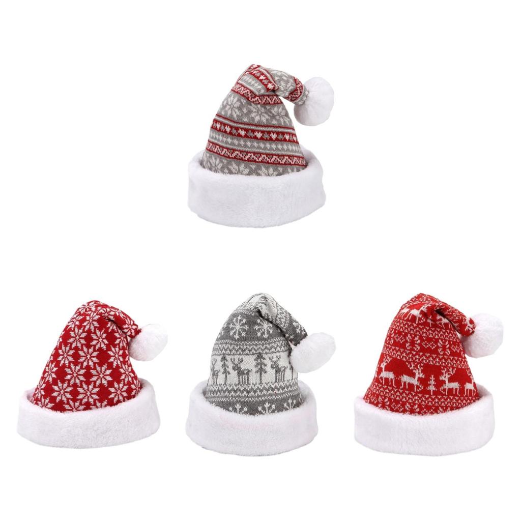 Christmas Hat Plush Xmas Cap Christmas Party Decorations Unisex Knitted Hat