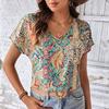 Bluză de femei retro imprimeu boemă de vară Topuri casual Elegante de plajă cu mâneci scurte cămăși largi pentru femei Moda vacanță bluze pentru femei 24482