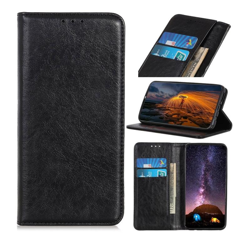 

Для OnePlus Nord Магнитный Ретро Чехол-книжка из кожи с текстурой Crazy Horse, горизонтальный, с держателем, слотами для карт и кошельком For OnePlus Nord чёрный