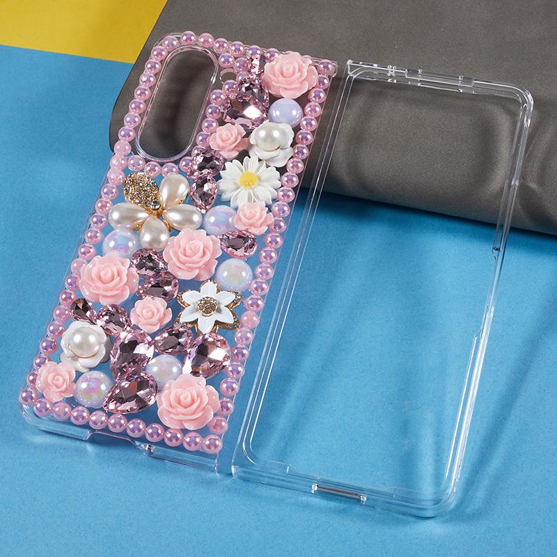 

PC Phone Case for Samsung Galaxy Z Fold5 5G,2-Piece Design Rhinestone Decor Phone Cover Pink