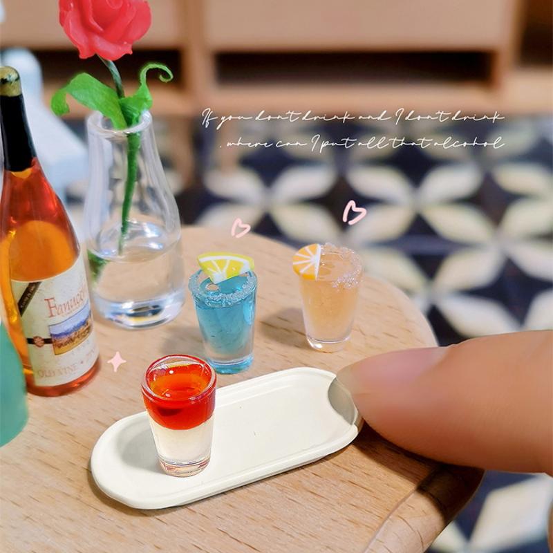 4Pcs 1:12 Dollhouse Miniature Cocktail Tray Model Beverage Toys Diy Accessories Micro Scene Decoration