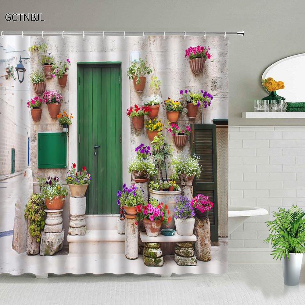3D European Rural Town Street Landscape Printing Shower Curtain For Bathroom Curtains Waterproof Polyester Home Decor With Hooks