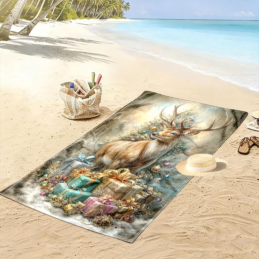 Graceful Deer Amidst Elegance Print Beach Towel, Quick Drying, Suitable for Travel, Outdoor Sports, Jogging, the Beach and Swimming, Gift