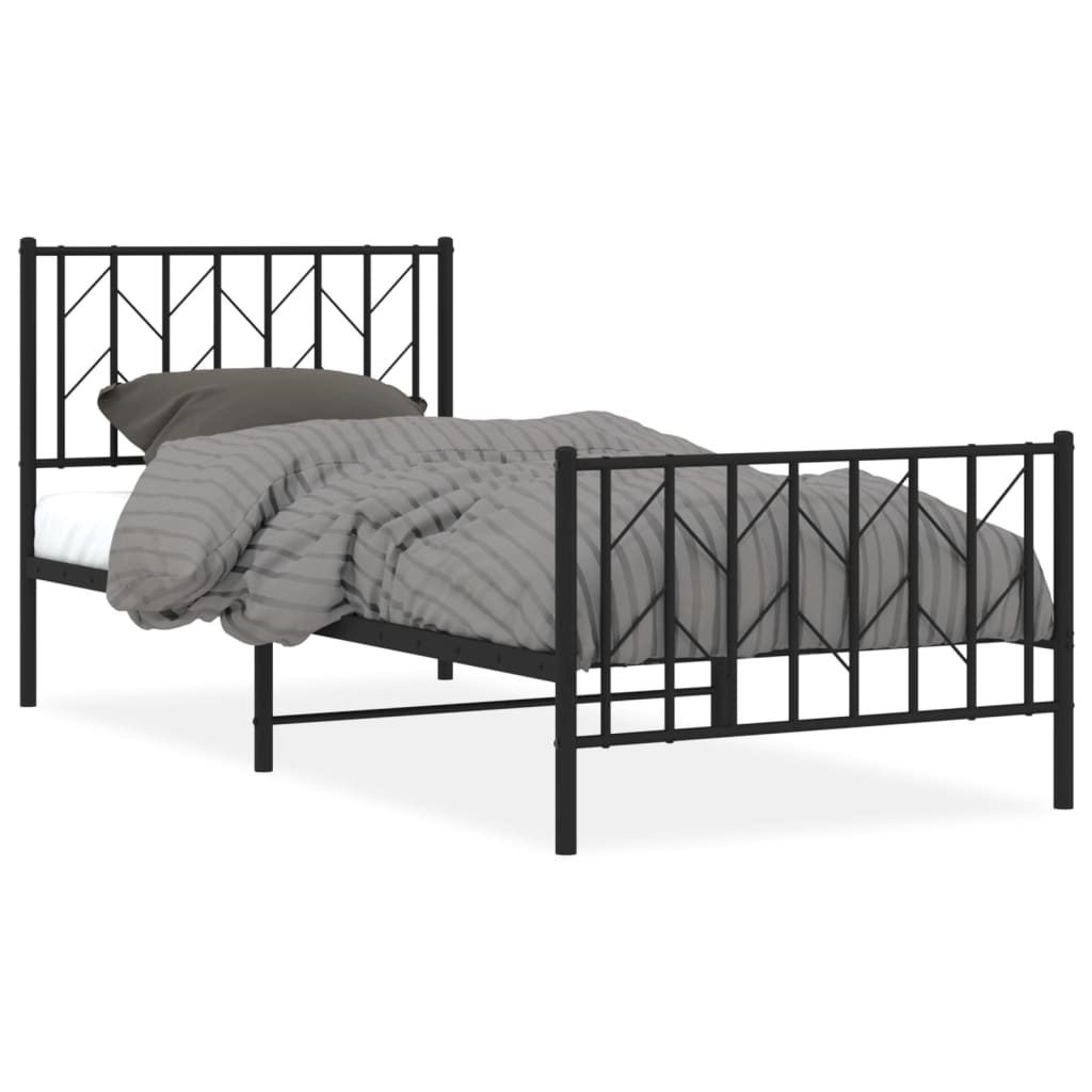 Metal Bed Frame with Headboard and Footboard Black 90x190 cm