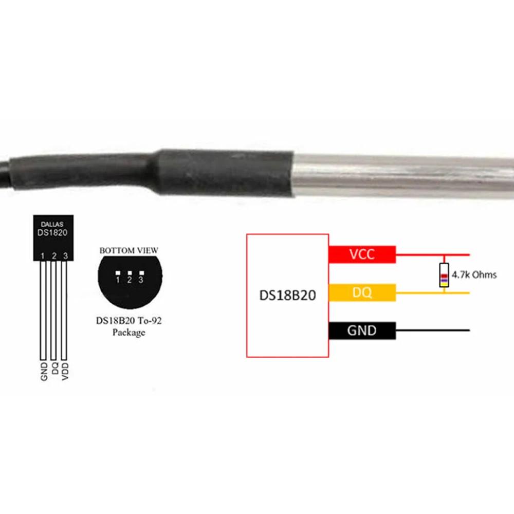 1/2pcs DS18B20 Temperature Probe Temperature Sensor 1M/2M/3M Waterproof DS 18b20 Stainless Steel Package 18B20 100cm/200cm/300cm