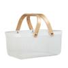 Panier de Rangement Pique-nique Poignées en Bois pour Sortie Randonnée Fruits Légumes Blanc