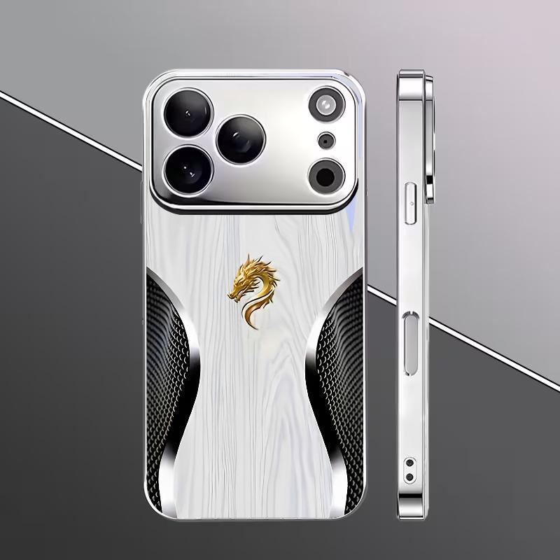 Golden Dragon Crest Electroplated Silver Phone Case For iPhone 16 17 15 14 13 12 11 Pro Max Plus 16E 17Air XR 7 8 XS Back Cover
