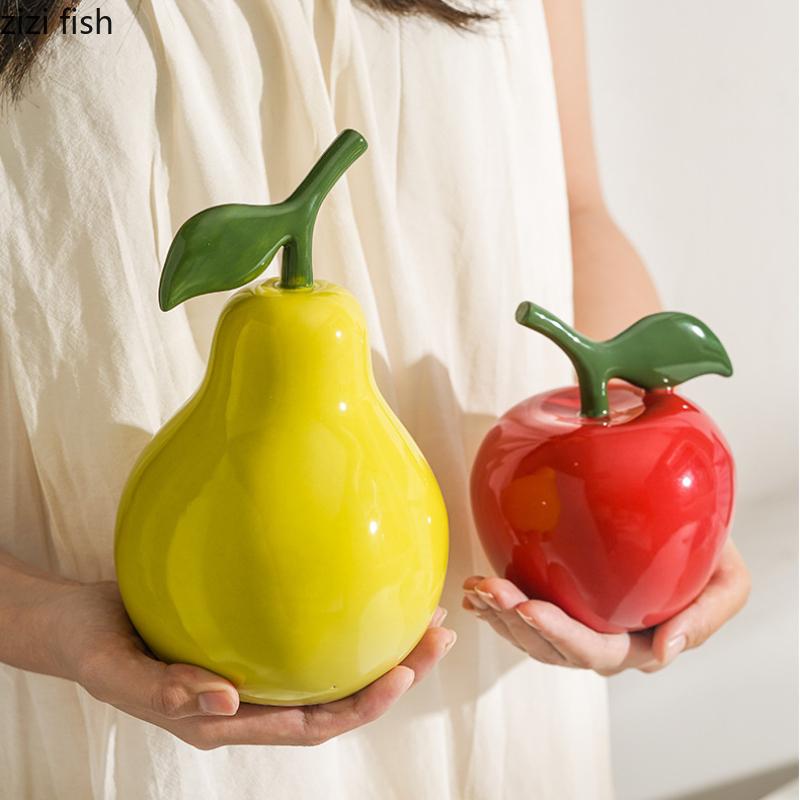 Apple Pear Ornament Ceramic Simulation Fruit Statue Sculpture Artwork Birthday Gift Home Decoration Crafts Miniatures Figurines
