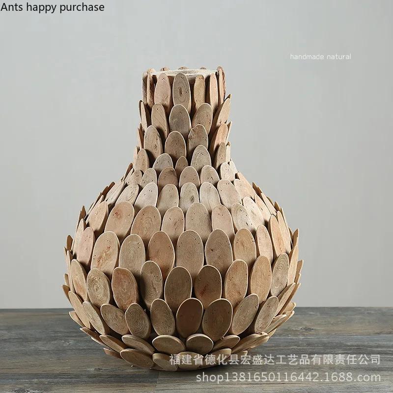 Handmade Wooden Vase Dried Flower Vase Flower Arrangement Container Desktop Decorative Vases Home Decor Ornament Crafts Gift