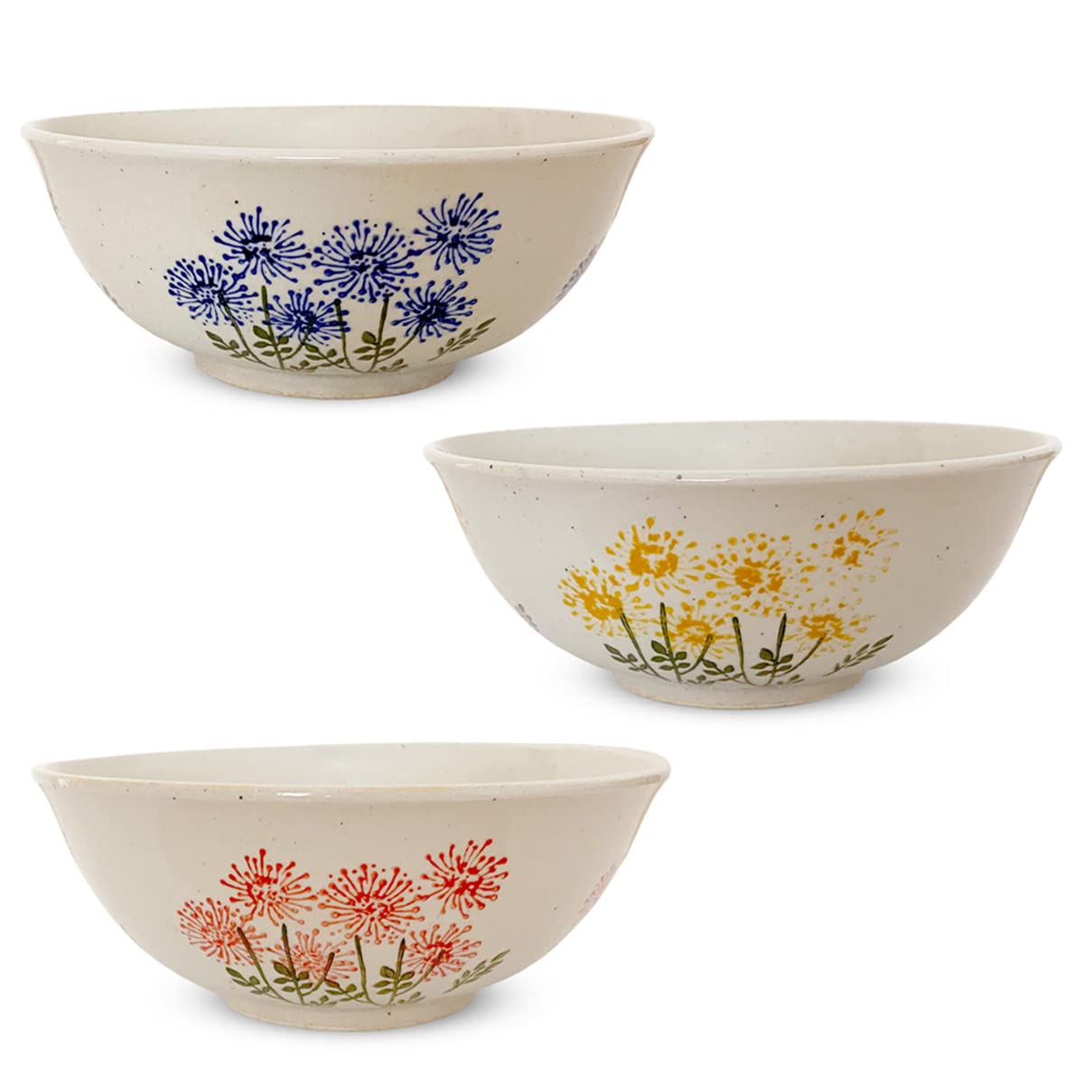 Kunzan Kiln Ramen Set of Hasami Made in Yellow J-kitchens Bowls, 3, 775cc, Ware, Japan, Wildflower, Blue, Red,