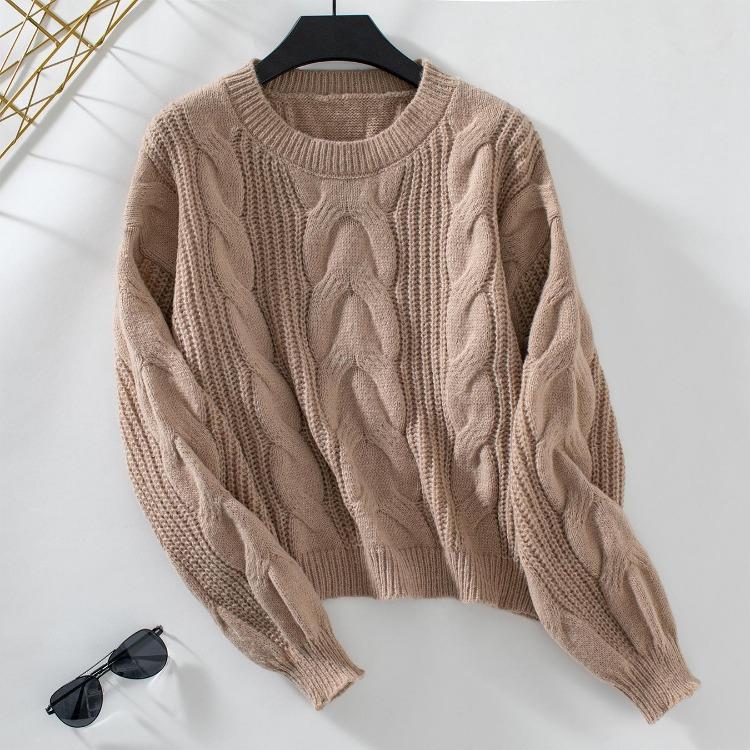 

Loose Long Sleeve Vintage O Neck Cardigan Sweater Top Solid Color Knitwear Autumn Winter S хаки