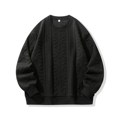 Large Size Crew Neck Sweater Men's Autumn Long-sleeved Jacket Bottoming Shirt Fat Plus Fat Plus Loose Embossed Top