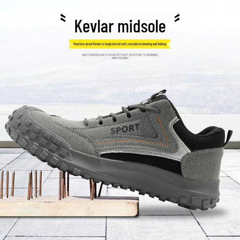 Sapatos de Trabalho Protetores Masculinos em Couro Bovino - Anti-Esmagamento, Anti-Perfuração, Respiráveis, Isolados, Leves, Sola de Borracha Antiderrapante, Amigáveis para Eletricistas.