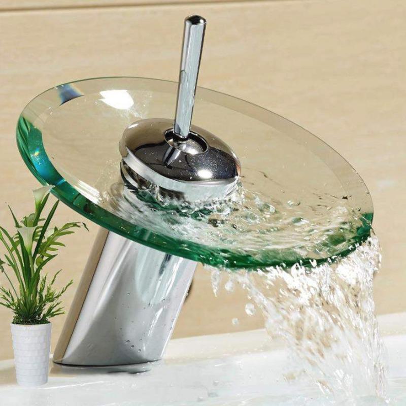 Badezimmer Wasserfall Waschbecken Toque Waschbecken Mischbatterie Wasserhahn Chrom Glasrand Wasserhahn mit Wassereinlassrohr