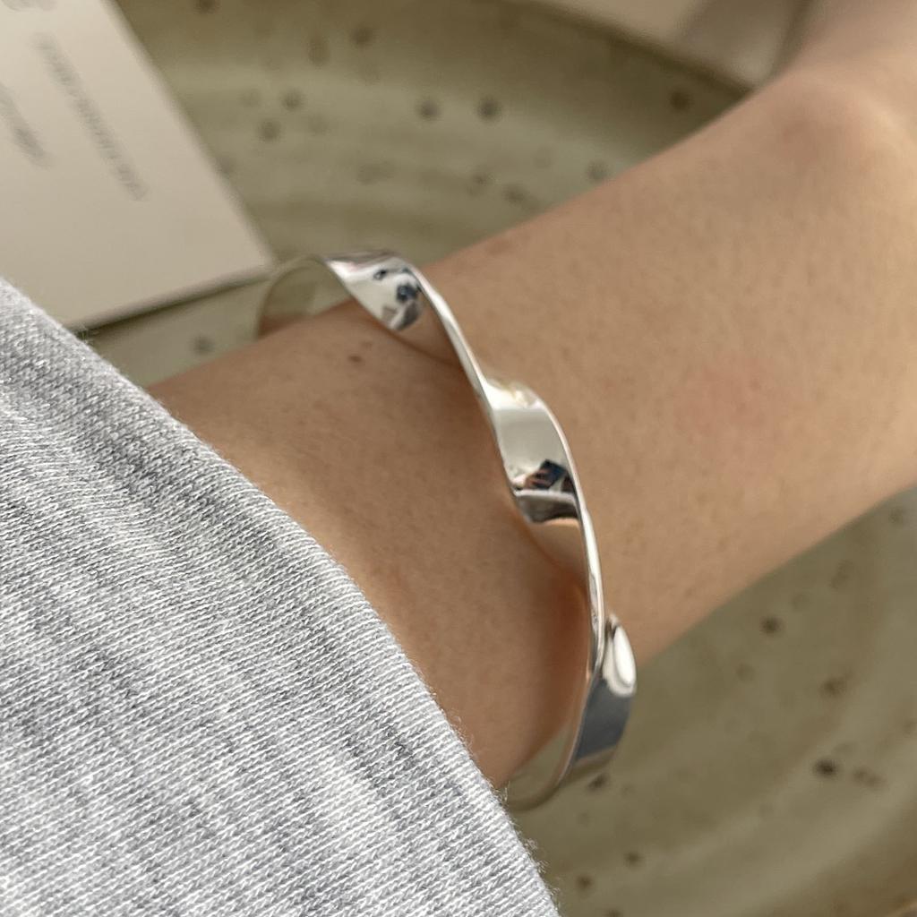 100% Solid 925 Sterling Silver Retro Bracelet for Women Men Vintage Handmade Twist Simple Bracelet Birthday Gift