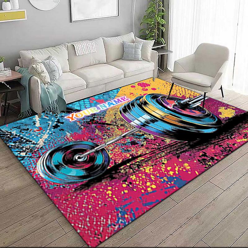 1PC Custom Name "Pop Art Fitness Motivation" Theme Floor Mat Ideal for Living Room, Game Rooms, Office, Bedroom,Floor Mat Playful Design