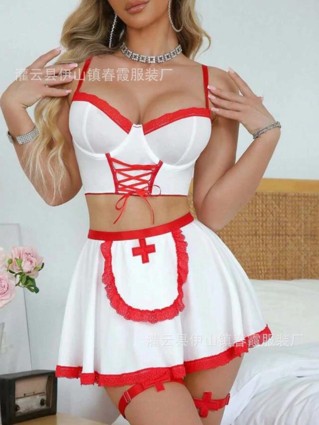 European and American new sexy half-chest strap maid uniform seduction apron woman