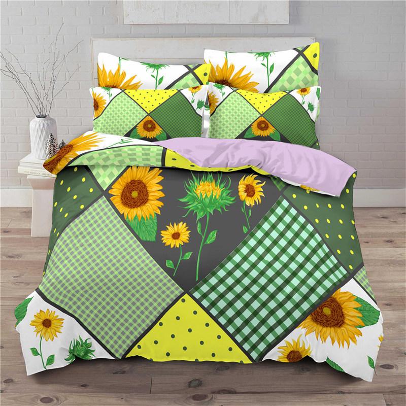 Sonnenblumen-Bettbezug Gelbe Blume Bettwäsche-Kollektion Einzelbett King Mikrofaser Bauernhaus Grüne Blätter Blumiger Bettdeckenbezug mit Kissenbezug