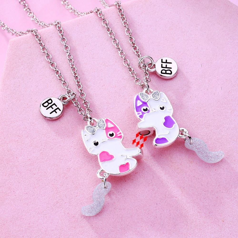 Electroplate Best Friend Magnetic Necklace Zinc Zinc Alloy Magnet Necklace Cartoon Pendant Necklace  Couple
