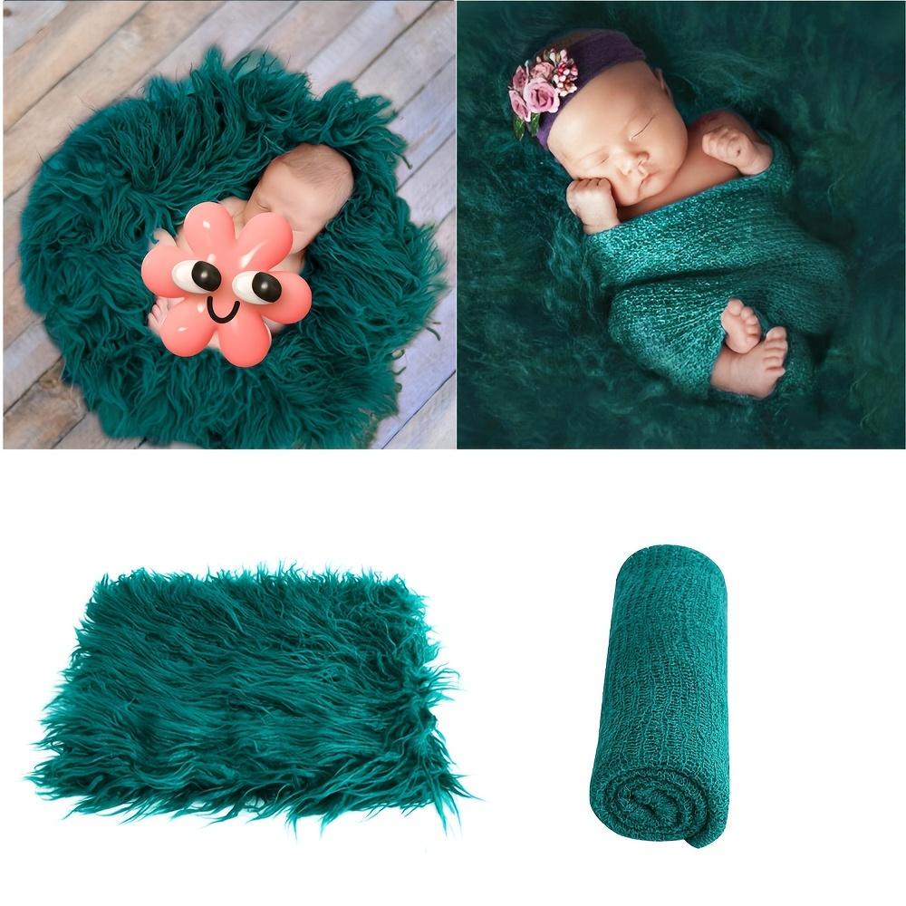 Long Ripple Wrap Newborn Baby Pography Props DIY Blanket Newborn Wraps Pography Mat for Baby Boys and Girls (Deep Green)