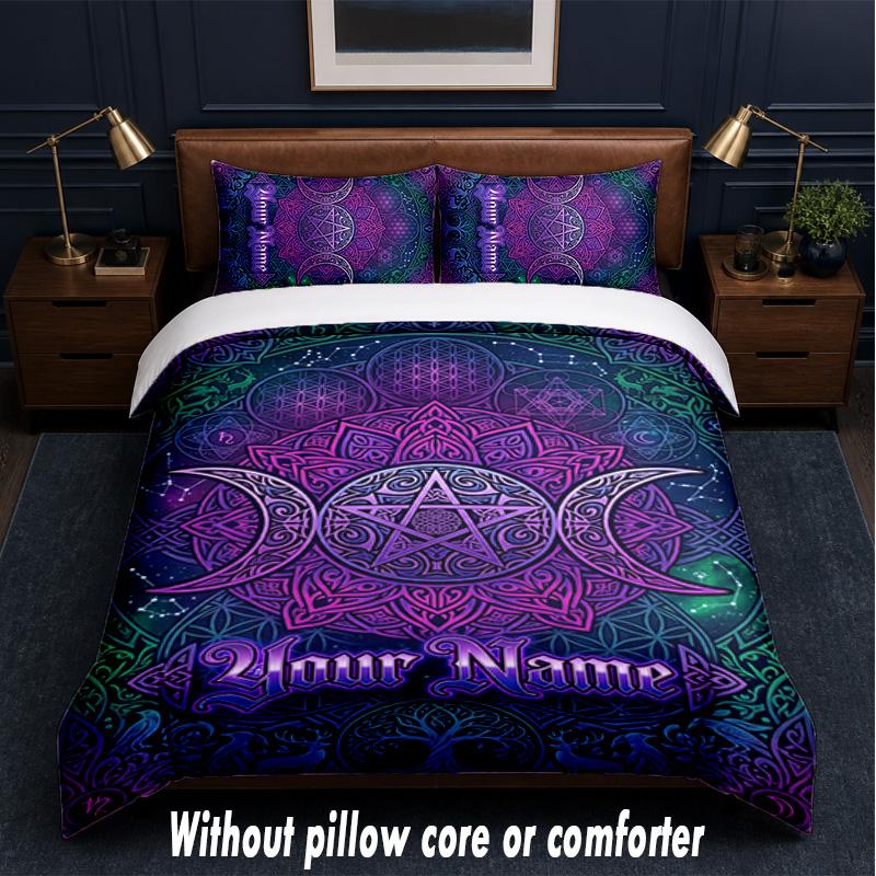 Witchcraft Theme Custom Text Or Name 3Pcs Bedding Set,1 Flat Sheet & 2 Pillowcases Personalized Home Bedding
