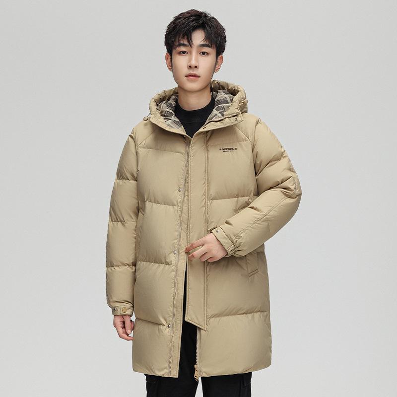 White Duck Down Jacket Men's Winter Medium and Long Loose Hooded Jacket Couple Fashion Versatile Top