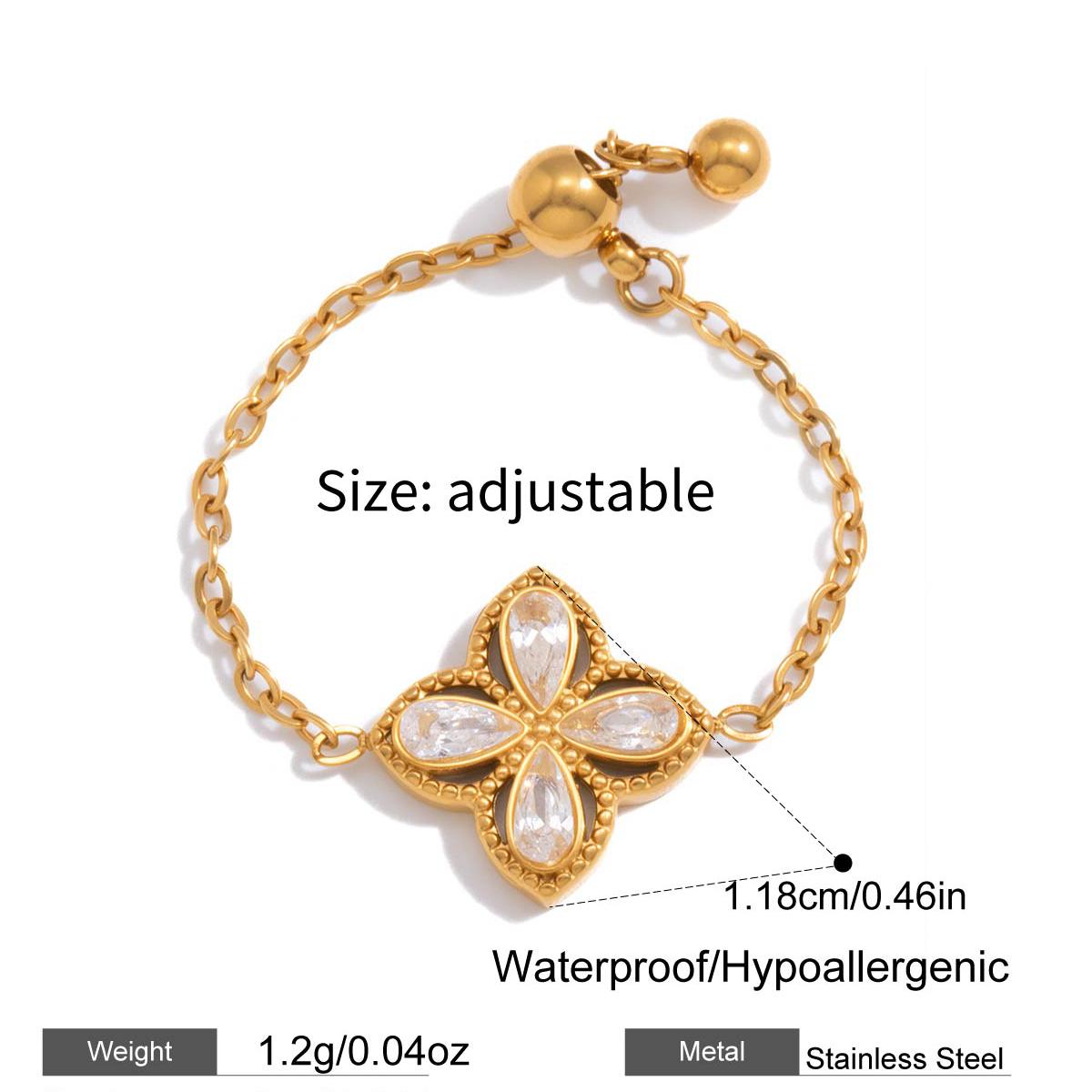 Stainless Steel Shiny Cubic Zirconia Adjustable Pull-out Ring For Women Temperament Shiny Trending Fashion Charming Jewelry
