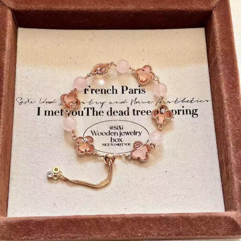 Natural Amethyst Citrine Clear Quartz Rose Four Leaf Clover Charm Bracelet Women 2025 Floral Style