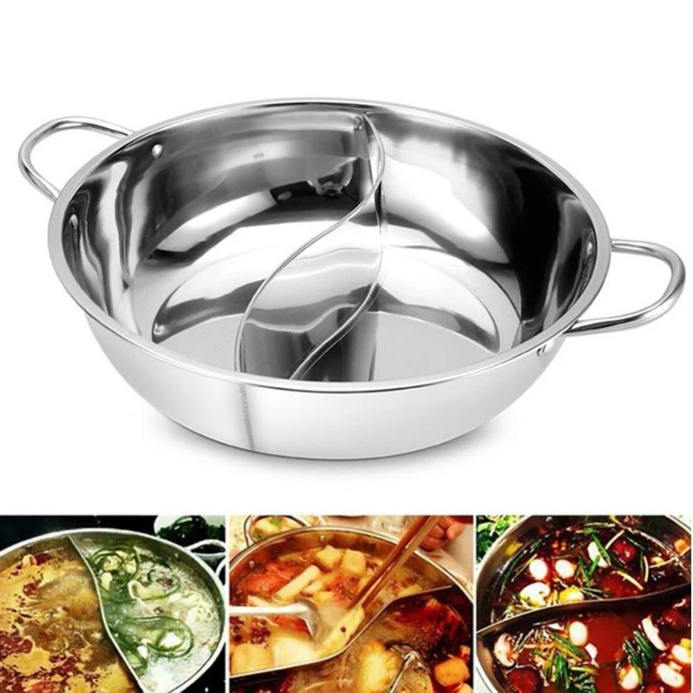 30CM Hot Pot with Divider Stainless Steel Household Thick Hot Pot Chinese Hot Pot for Cooking Serving Kitchen Soup Cooking Pot