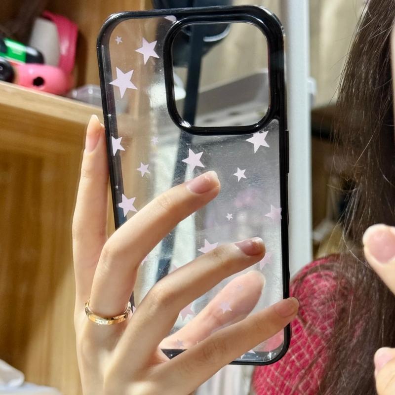Full Screen Pink Stars for Apple 16 Promax All-inclusive Anti-fall Mobile Phone Case 16 Simple for IPhone 15 Protection 14