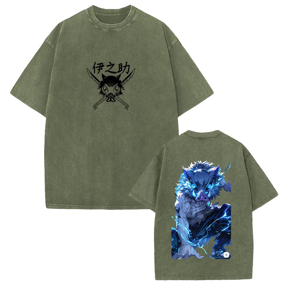 

Истребитель демонов Хашибира Иноске Принтованная футболка Мужская Ретро Выстиранные футболки Повседневная хлопковая футболка с коротким рукавом Одежда Футболка Харадзюку S