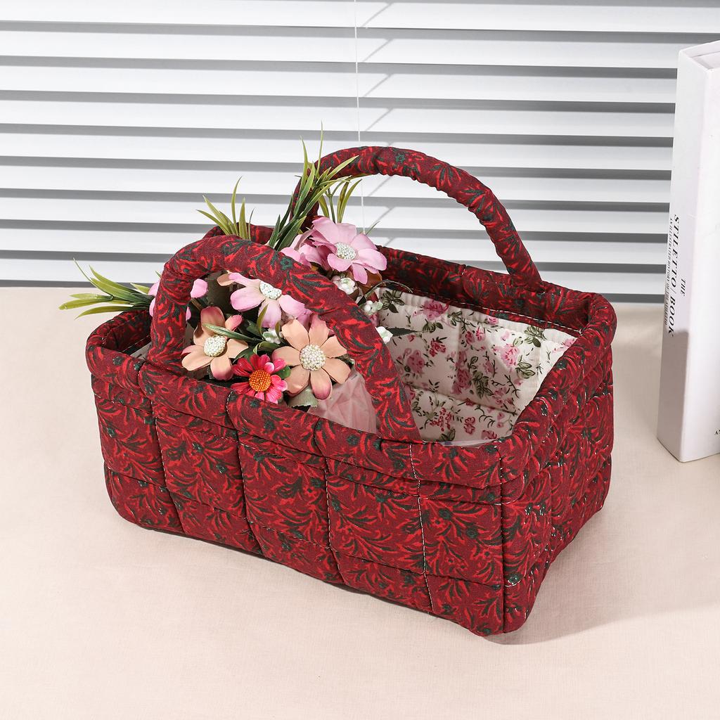 Collapsible Floral Laundry Hamper with Handles Pastoral Style Fabric Storage Basket for Small Apartment Dormitory Closet