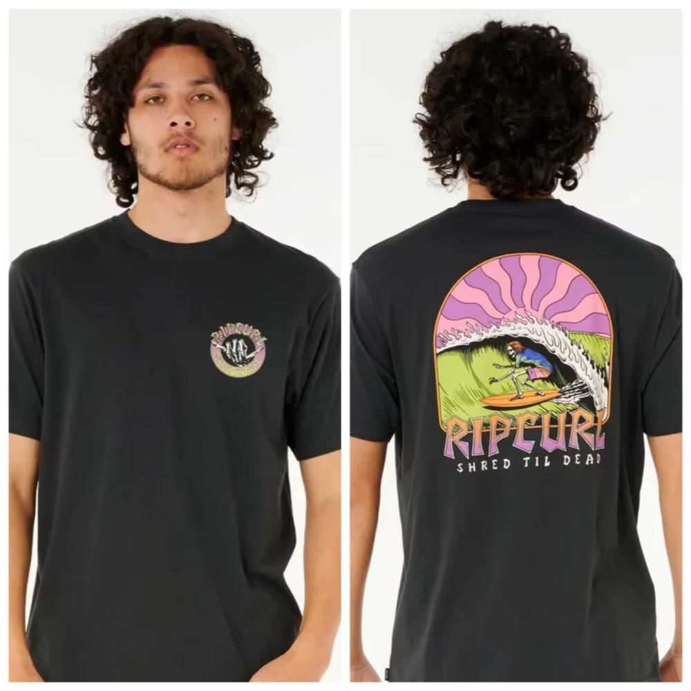 

Новая мужская футболка Ripcurl с принтом букв, с коротким рукавом, летняя, для занятий спортом на открытом воздухе, для серфинга, с коротким рукавом, для фитнеса, футболка с коротким рукавом XXXXXL чёрный
