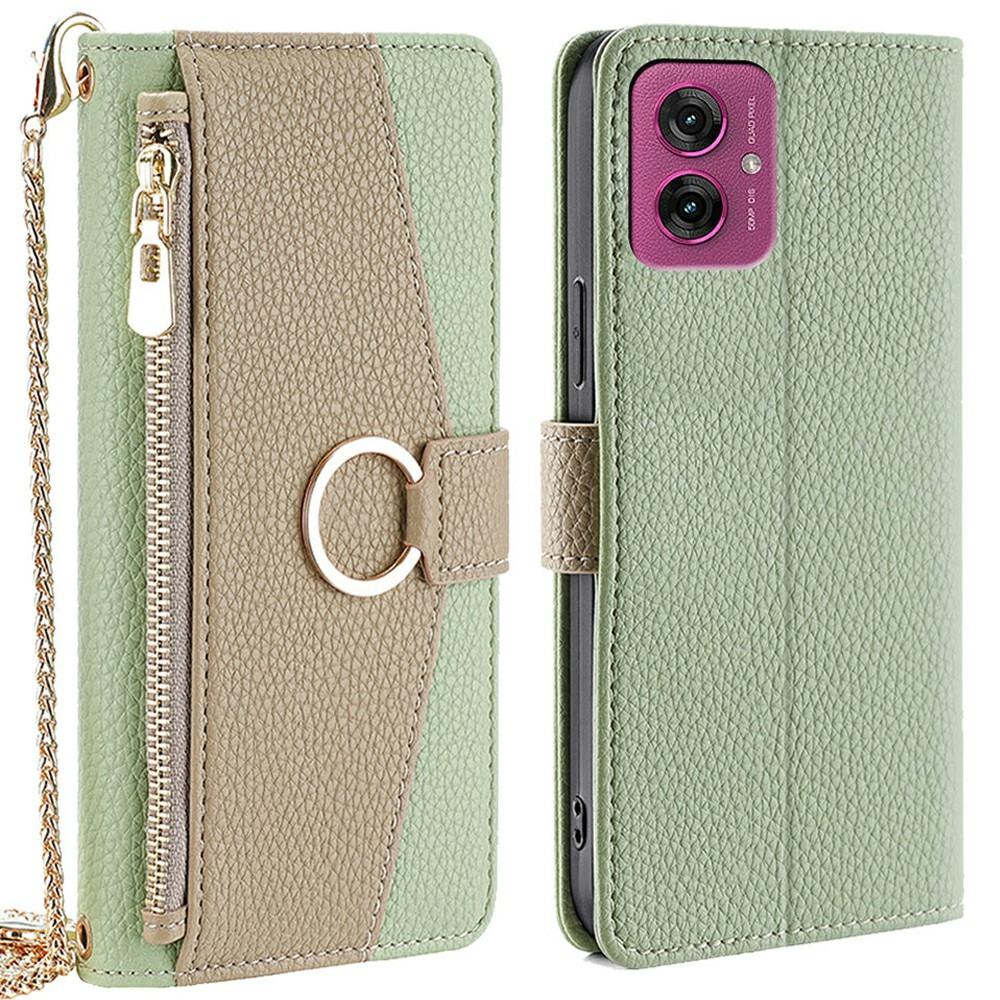 For Motorola Moto G55 5G Case Mirror Wallet Leather Phone Cover with Chain Shoulder Strap