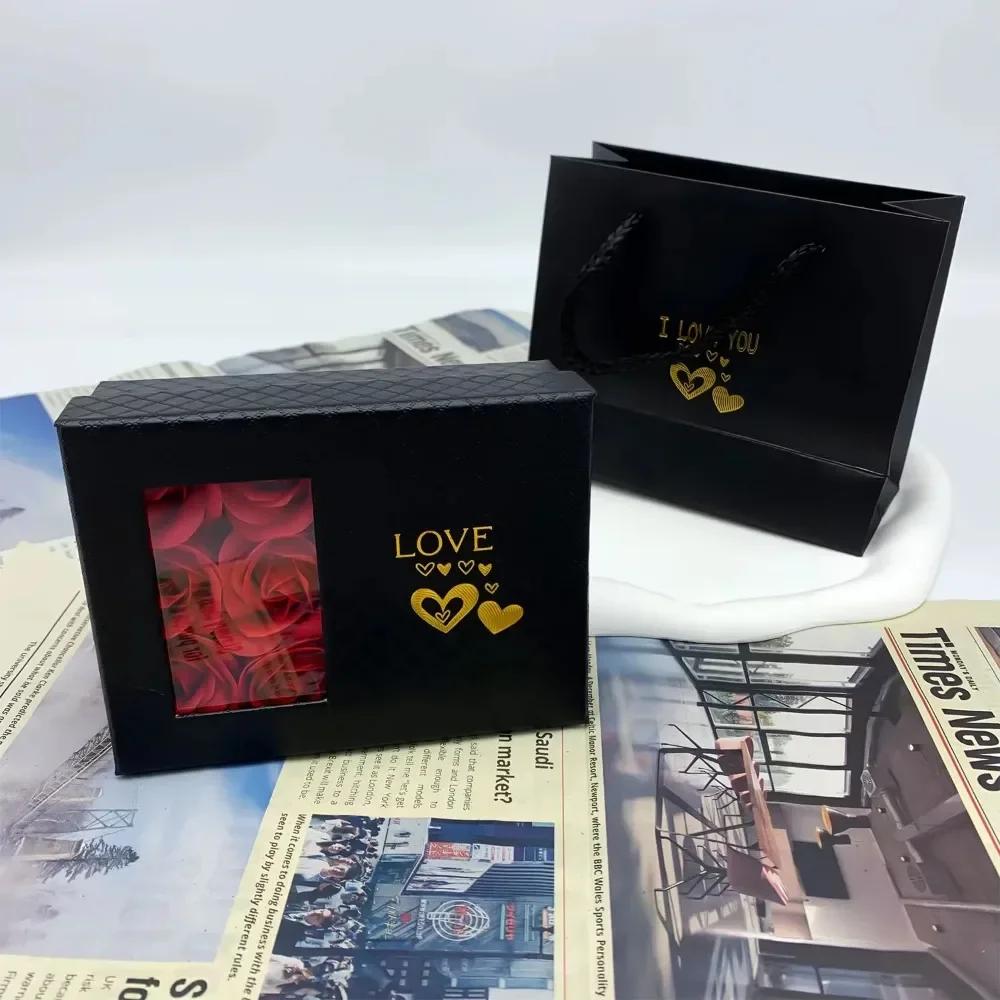 Romantic Valentine’s Day Jewelry Gift Box with 6Rose Pendant Ring Bracelet Eternal Flower Window Design Exquisite Packaging Bag