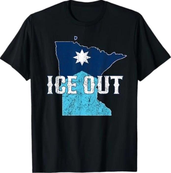 Vintage Ice Out of MN Minnesota Flag and Map Distressed T-Shirt M