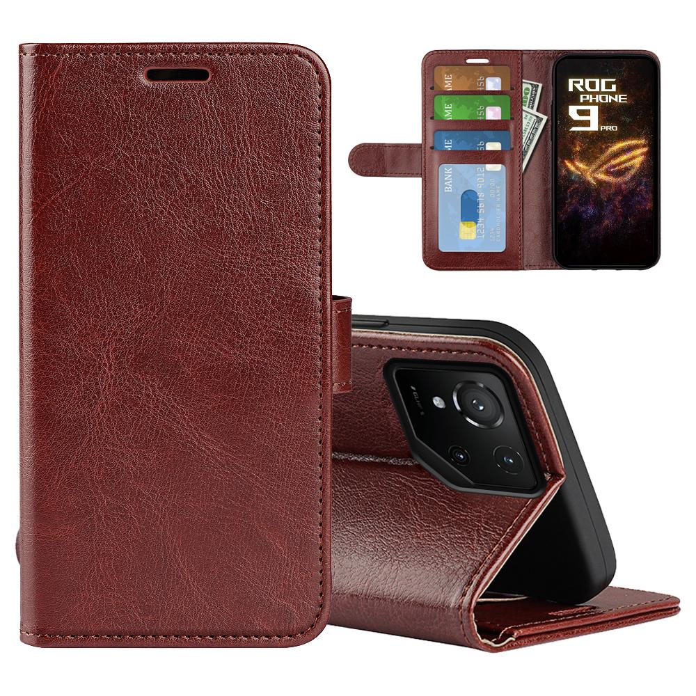 

For Asus ROG Phone 9 Pro 5G Case Crazy Horse Texture Stand Leather Phone Cover Brown
