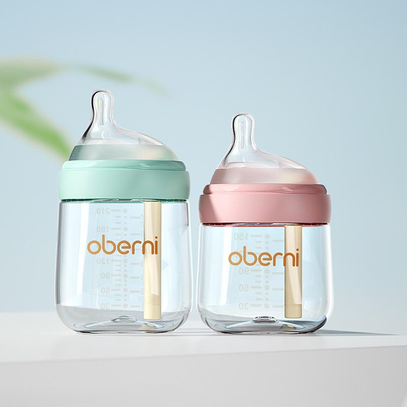 Oubani Newborn Eccentric Nipple Glass Bottle 0-6 Months Anti-swelling Newborn Baby Bottle