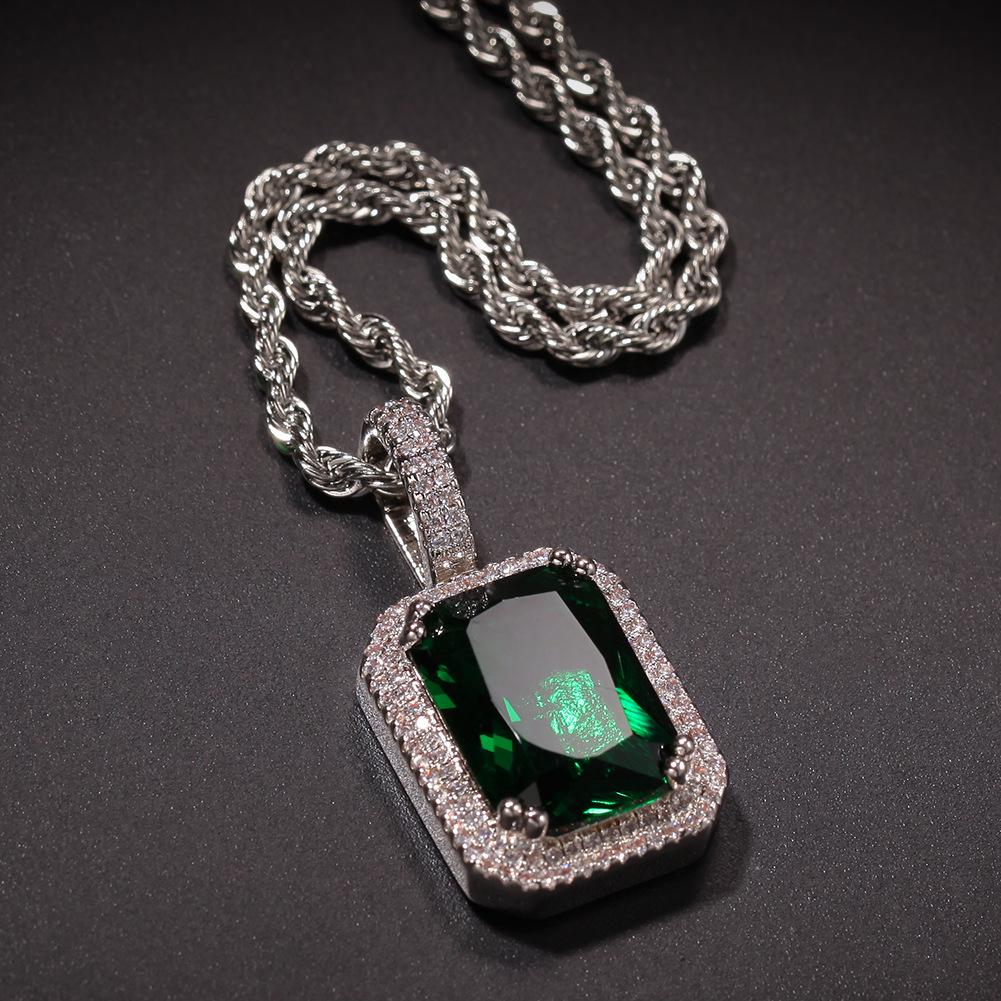 Hip Hop Trendy Brand Colorful Square Solid Retro Pendant Necklace Personalized Diamond Ins Style New Product