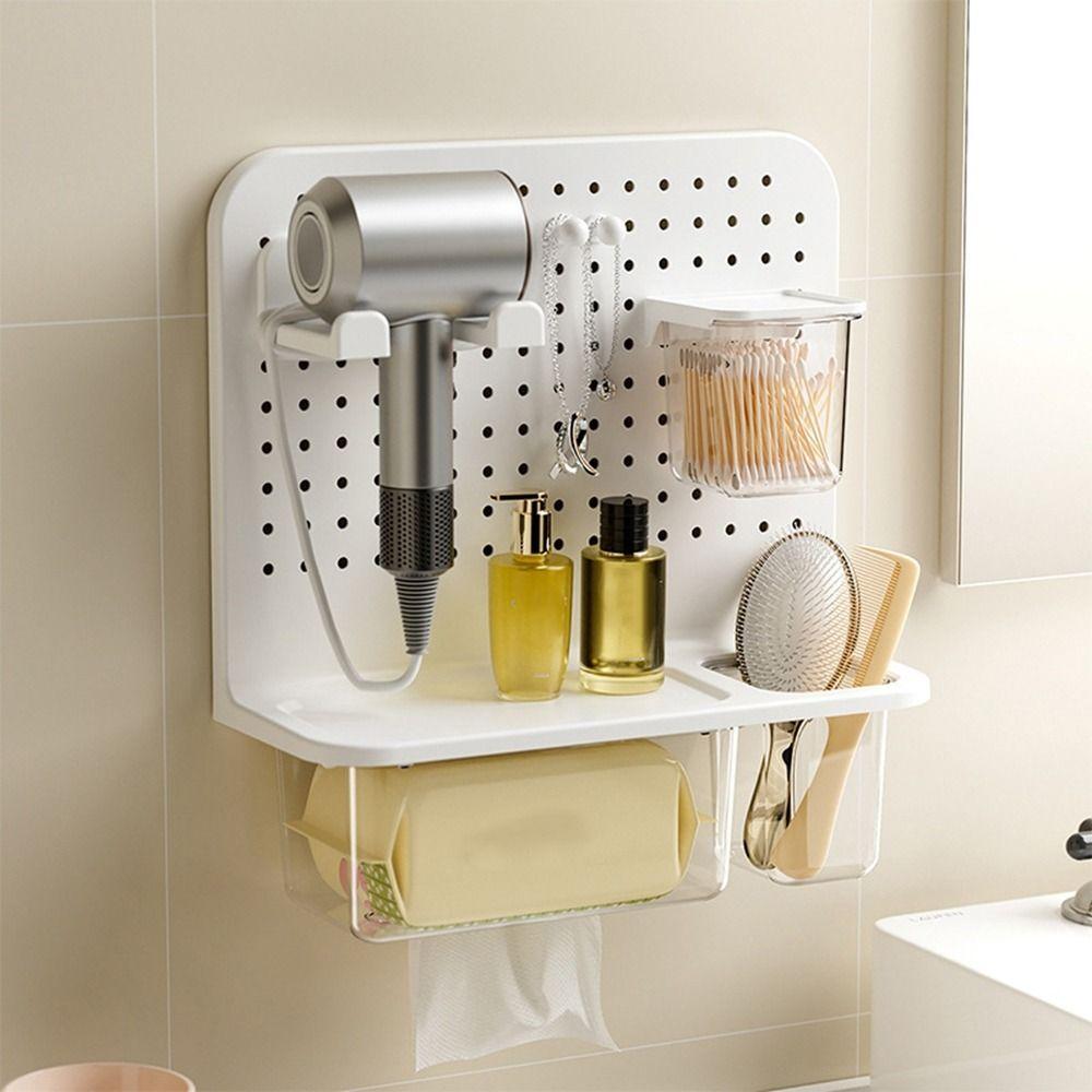 

Punch Free Wash Face Tissue Box Plastic Pegboard Organizer Practical Hair Dryer Rack Kitchen белый