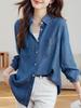 Tencel Denim Blue Shirt For Women Long Sleeve Casual Office Wear With Wrinklefree Technology