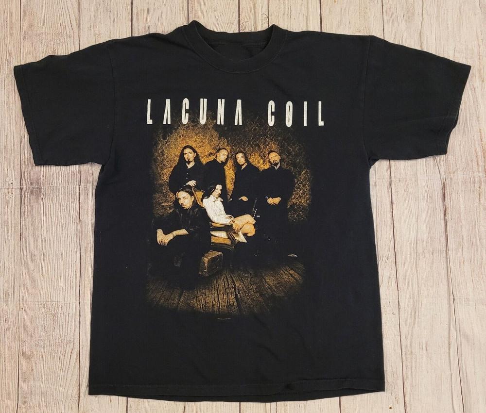 Черная футболка с членами группы Lacuna Coil Хлопок Все размеры S-5XL Унисекс Футболка XXXL