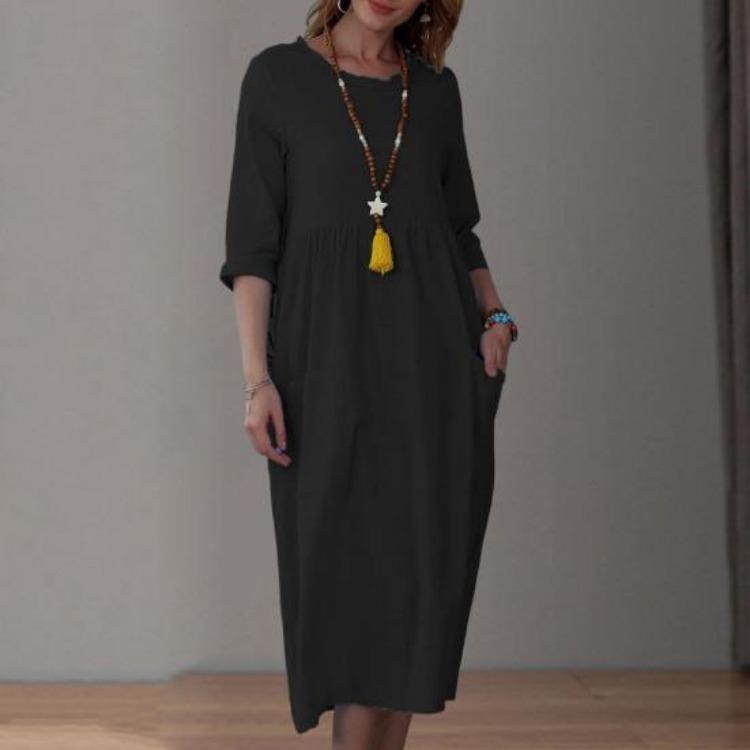 Hohe Taille A-Linie Midi-Kleid für Damen Sommer Locker Kleid Tägliche Kleidung Schrumpffest Schönes Anziehen