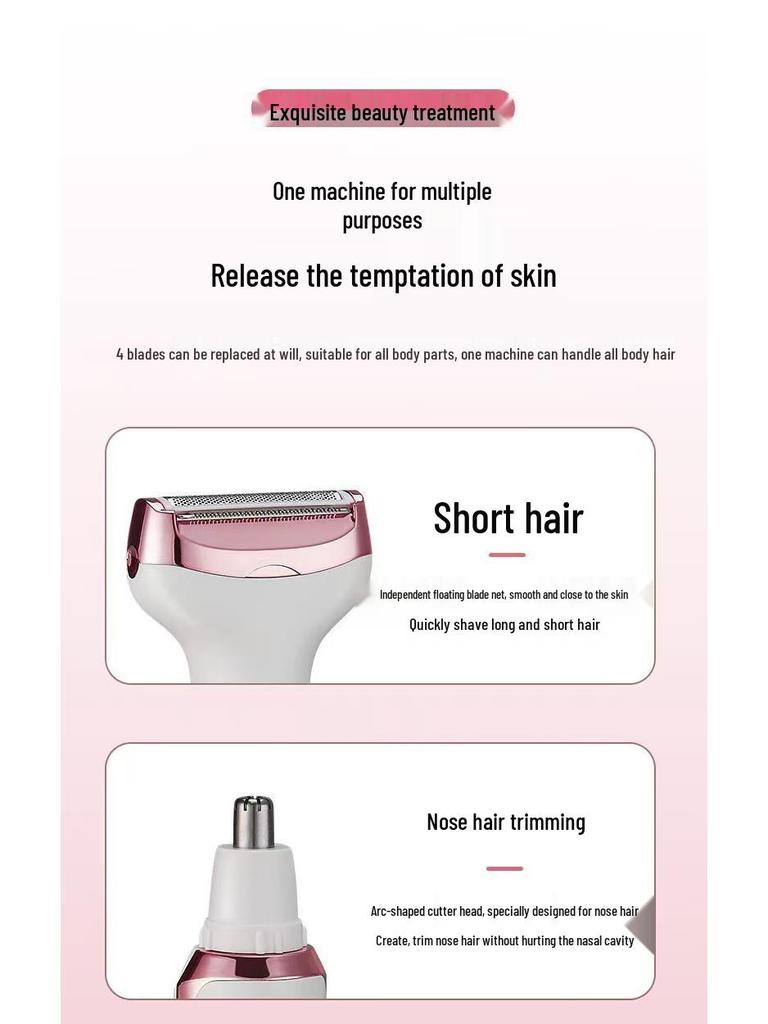 USB Rechargeable 4-in-1 Women's Electric Shaver for Legs, Armpits & Bikini Line