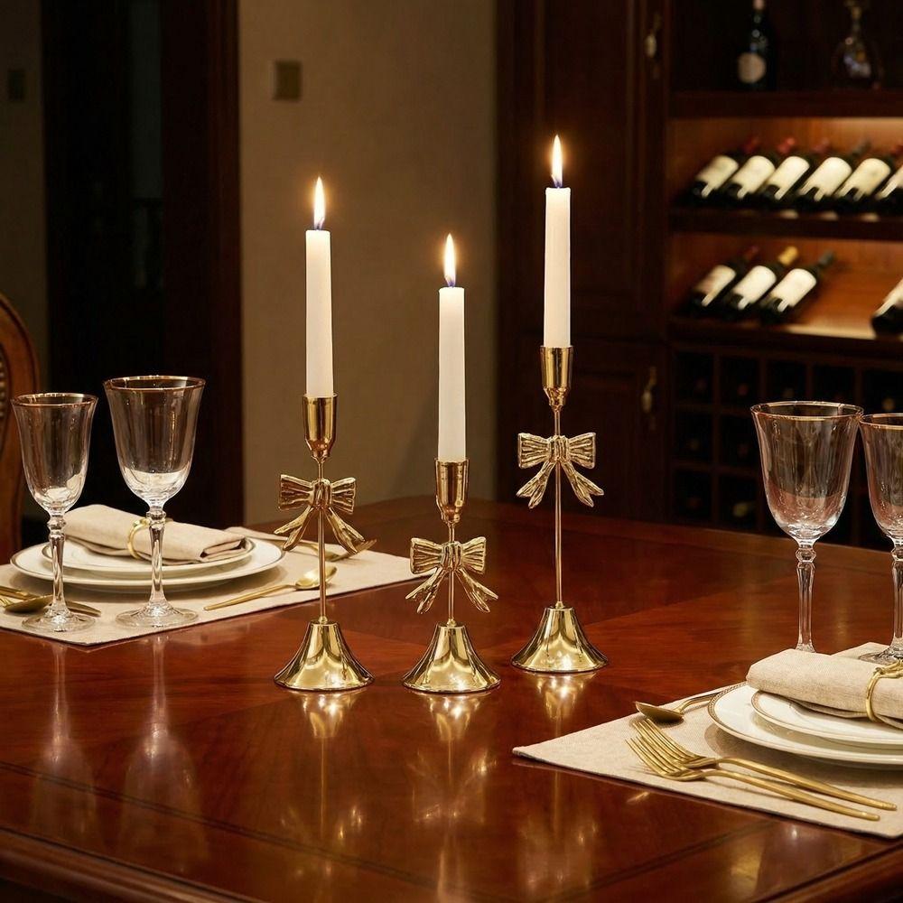 Vintage Candle Stands Electroplated Candlestick Holder Bowknot Candle Holders  Table Decor
