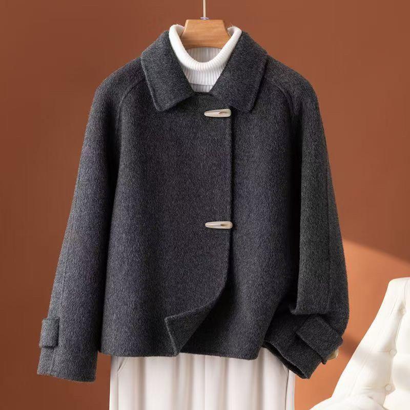 2025 Korean Fashion Woolen Double-Sided Winter Coat with Horn Button for Petite Women