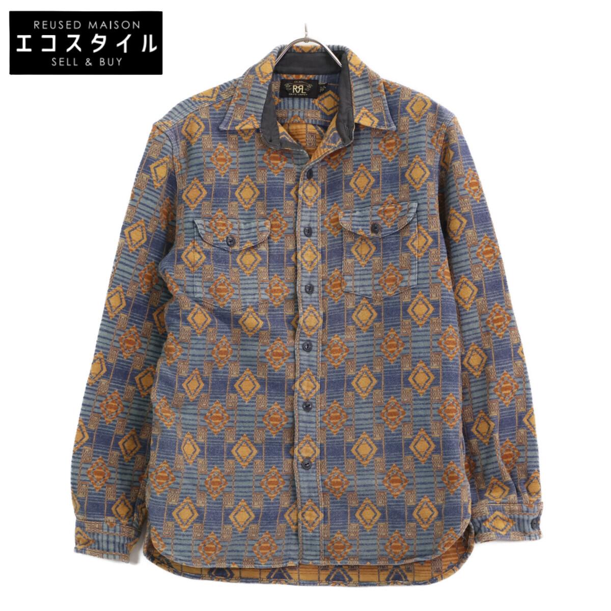 

RRL Рубашка с длинным рукавом из жаккарда в стиле коренных американцев индиго топы M Синий оранжевый Б/У