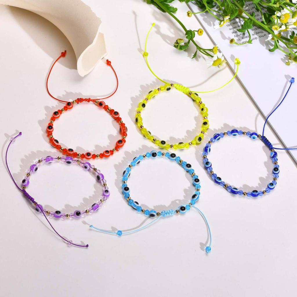 Evil Eye Crystal Beads Bracelet, Handmade String Adjustable Wristband, Amulet Protection Good Luck Bracelet For Women